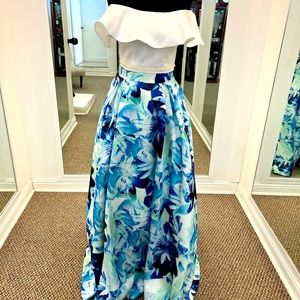 Clarisse Couture #4937 Size 12 A-line Mikado print 2 Piece Off the Shoulder Gown